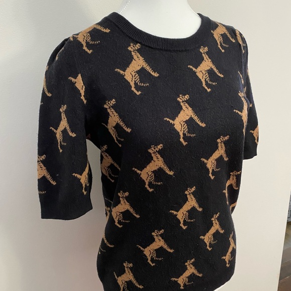 Maeve Anthropologie Black and Tan Dog Pattern Sweater Small - Picture 4 of 12